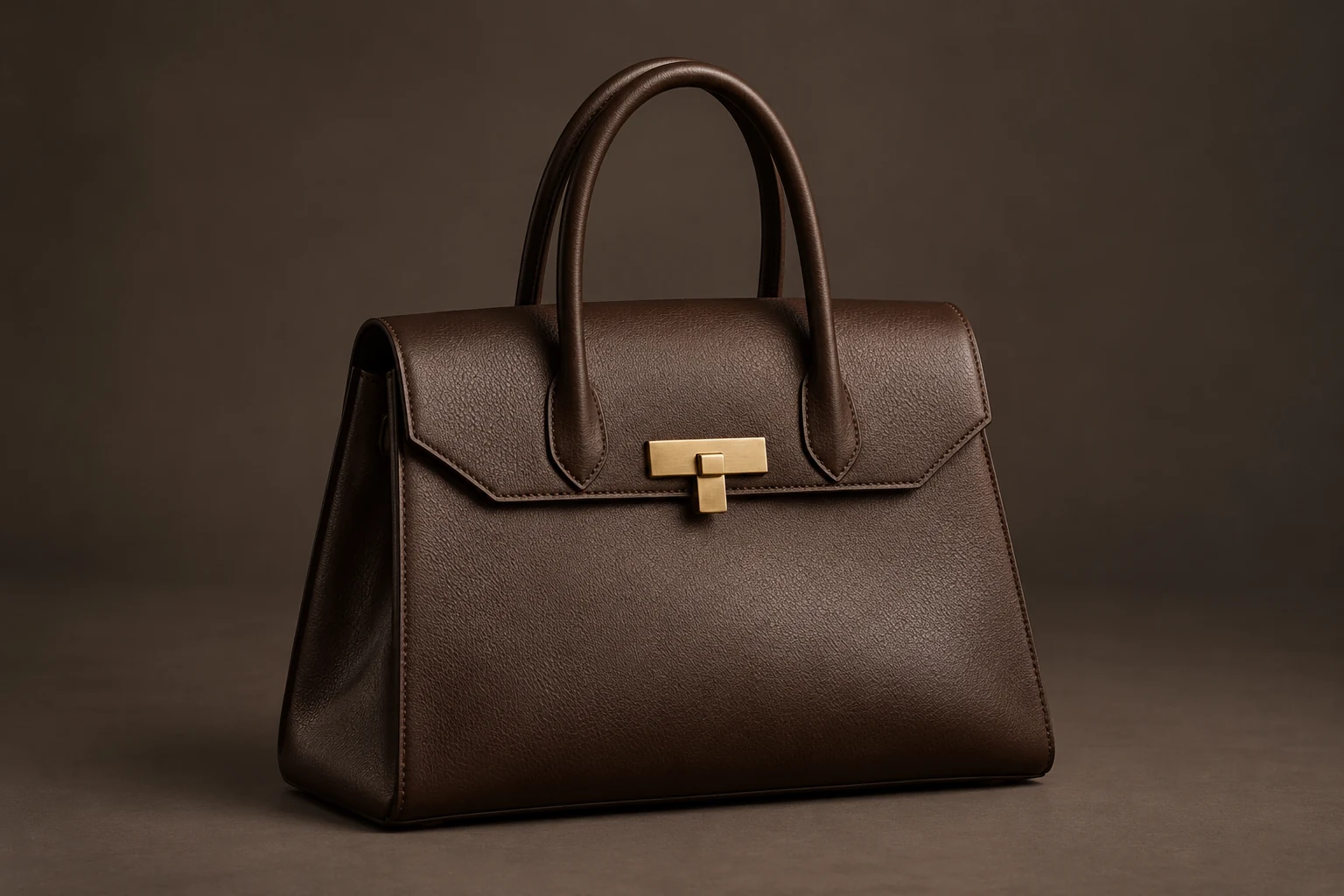 Espresso leather Atelier bag with curved handles and a gold clasp