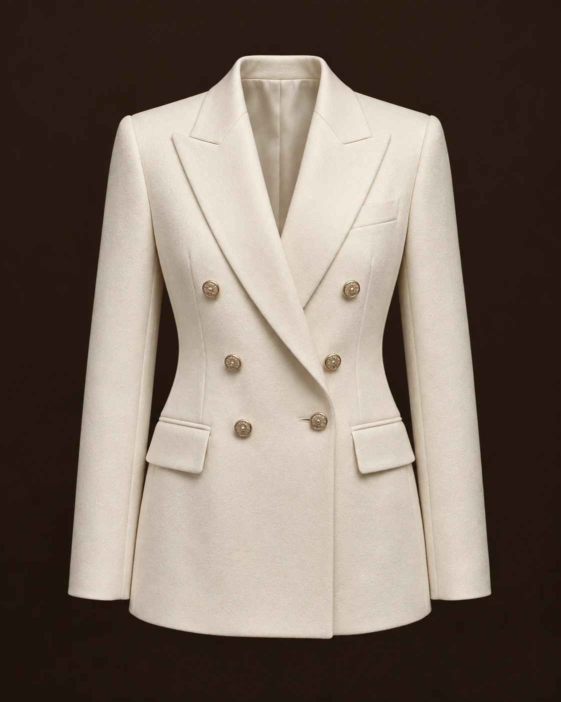 Ivory double-breasted blazer with sculptural tailoring